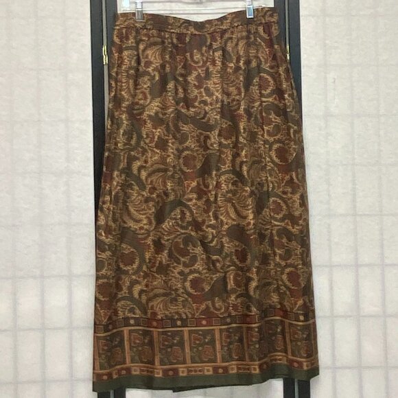 Pendleton Classic Paisley Border Print Faux Wrap Midi Skirt Green Rust 16 NWOT - Picture 2 of 12